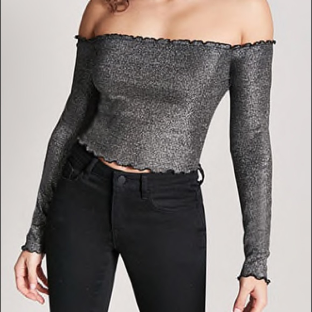 Metallic off the shoulder crop top